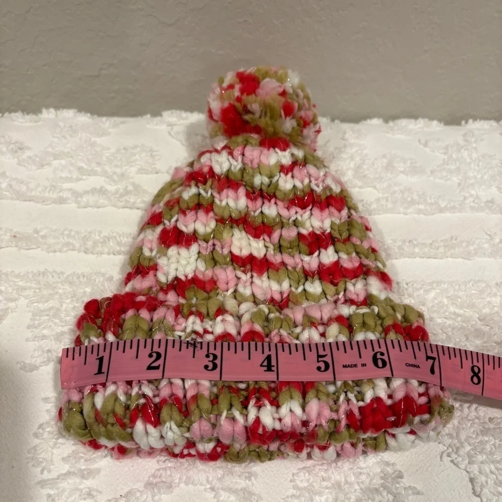 KNITTED CUFFED POM BEANIE Toddler Girl Sz OS Casual Cozy Winter Cabin Northern